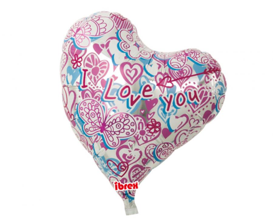Premium Folienballon "I Love You" – Herzen & Schmetterlinge – 36 cm