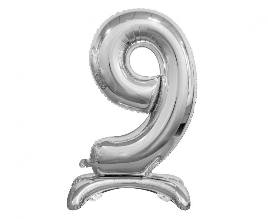 Stehballon aus Folie, Nummer 9, silber, 74 cm