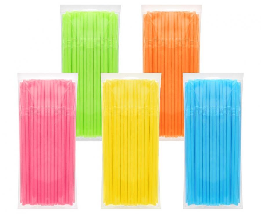 wiederverwendbar Kunststoff Strohhalme (biegsam), mix Farbe 5x210mm/ 100 Stk.