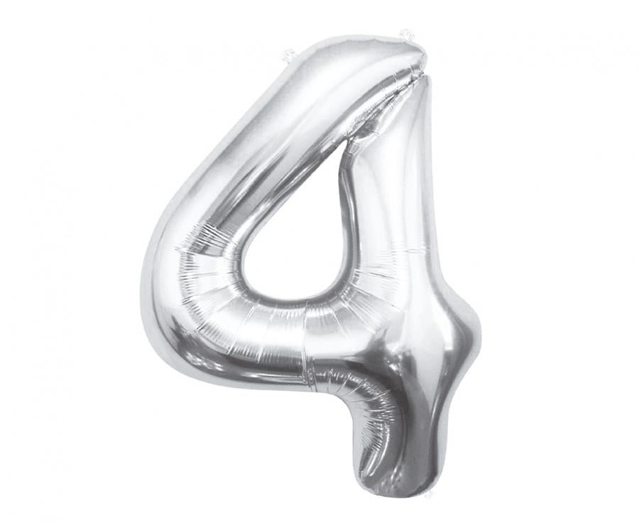 Folienballon Nummer 4, silber, 85 cm