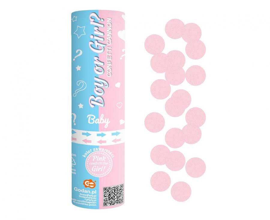 Confetti cannon Boy or Girl light Rosa paper circles, 15 cm