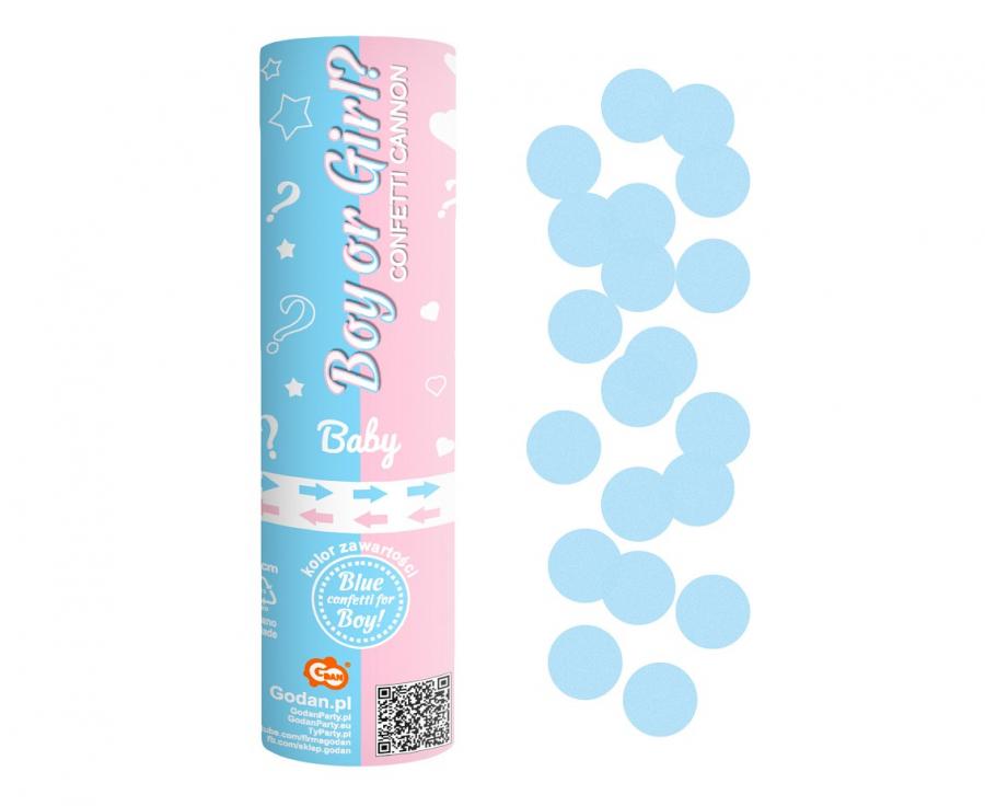 Confetti cannon Boy or Girl light Blau paper circles, 15 cm