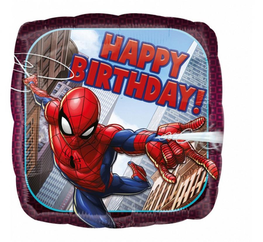 Folienballon 18" Quadrat – Spiderman Happy Birthday