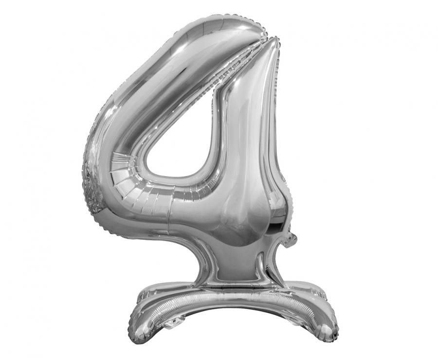 Stehballon aus Folie, Nummer 4, silber, 74 cm