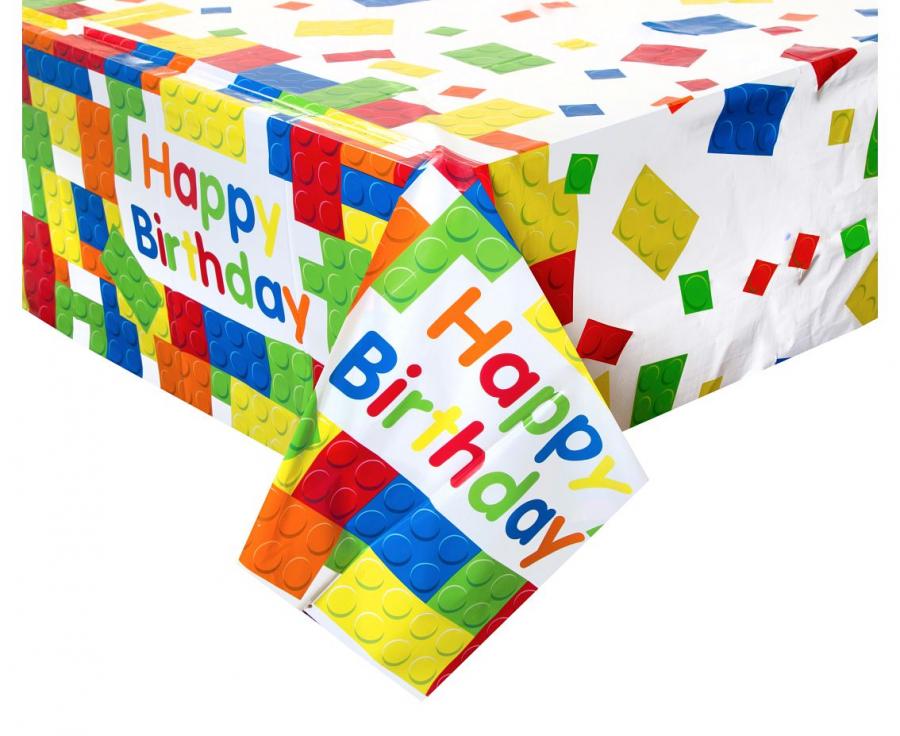 Bausteine Tischdecke „Building Blocks“ – Bunte Party-Tischdecke für Kindergeburtstage (137x213 cm)