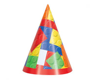 Bausteine Partyhüte „Building Blocks“ – Bunte Geburtstagshüte aus Papier (8 Stück)