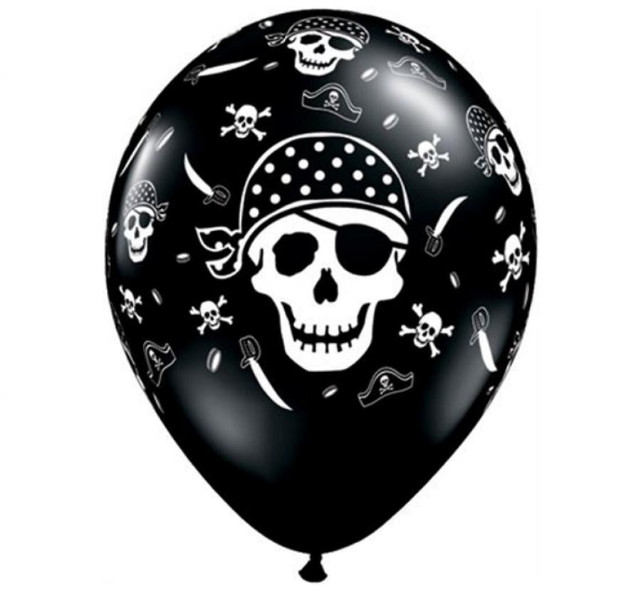 #BL Balloons Anagram 11", QL "skull pirate", pastel black, 25Stk.