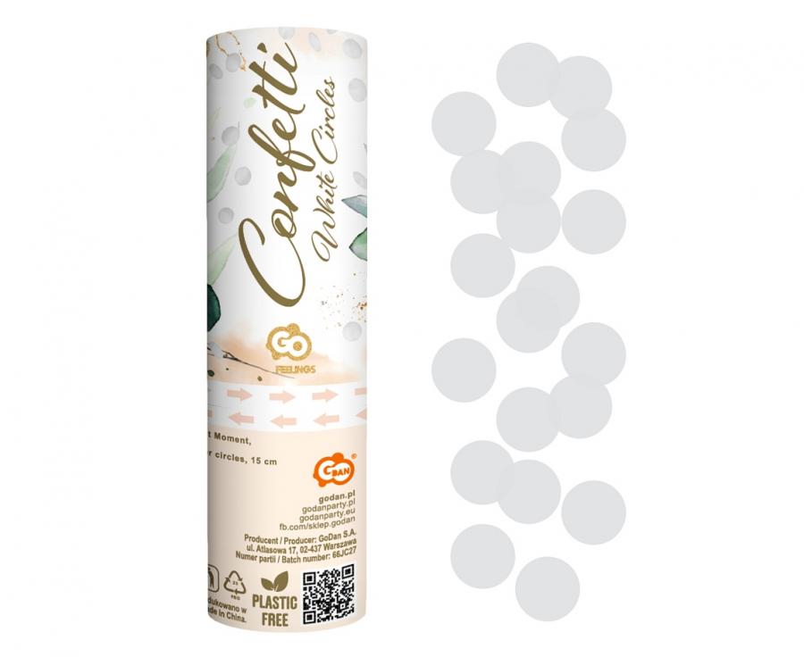 Confetti cannon Best Moment Weiß paper circles, 15 cm