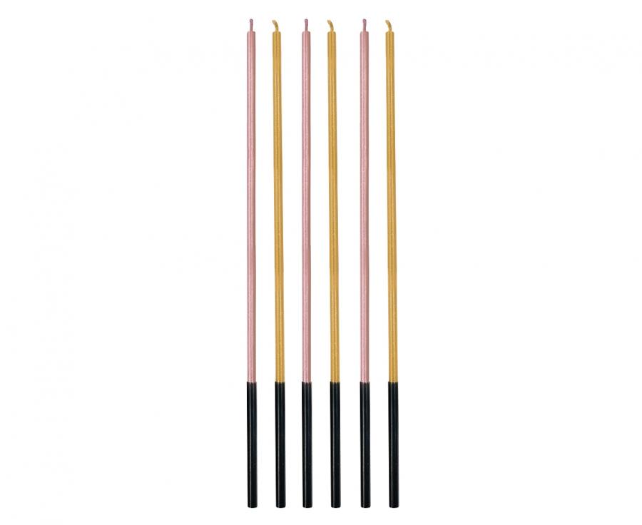 Metallic Kerzen, Rosa / Gold, 3x3x170mm, 6 Stk.