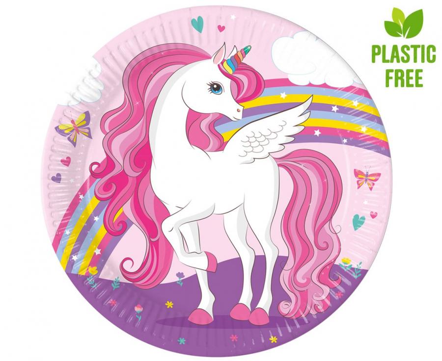 Pappteller Unicorn Regenbogen Colors, next generation, 23cm, 8 Stk.. (Kunststoff-free)