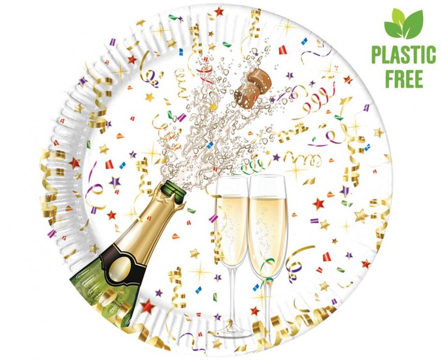 Pappteller Sparkling Celebration, next generation, 23 cm, 8 Stk. (Kunststoff-free)