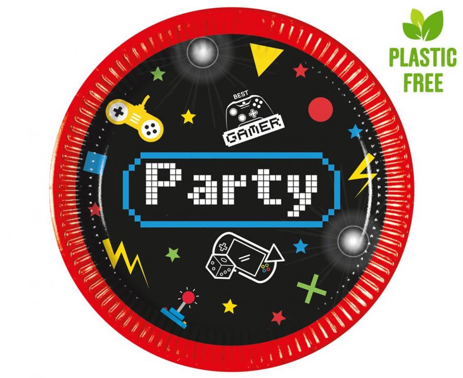 Pappteller Gaming Party, next generation, 20cm, 8 Stk. (Kunststoff-free)