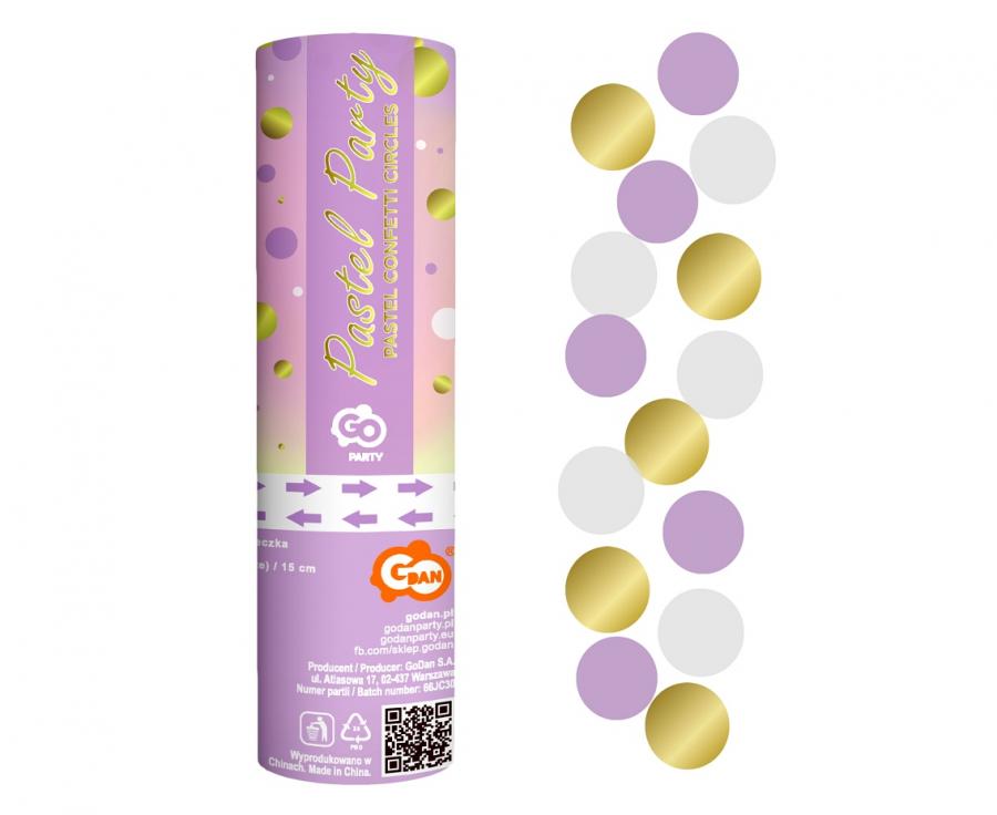 Folien confetti Cannon Circles (Gold, lilac, Weiß) / 15 cm
