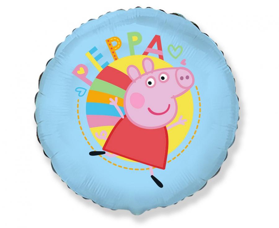 Folienballon 18" Rund – Happy Peppa Pig Blau (ohne Verpackung)
