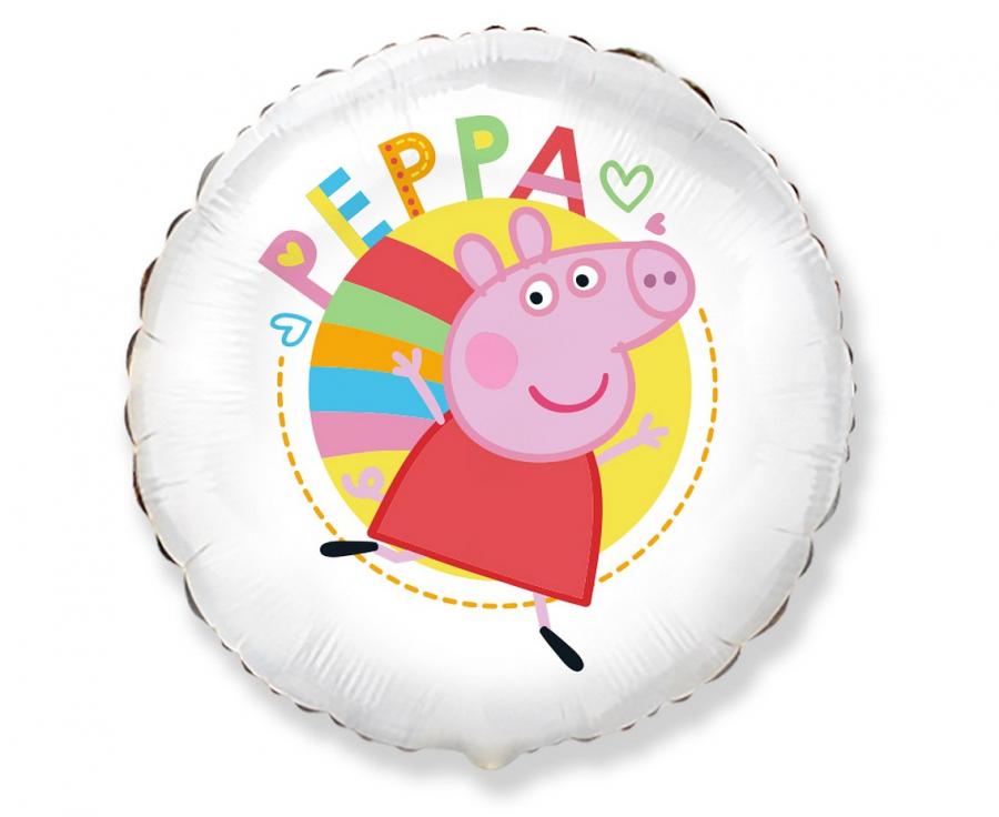 Folienballon 18" Rund – Happy Peppa Pig Weiss (ohne Verpackung)
