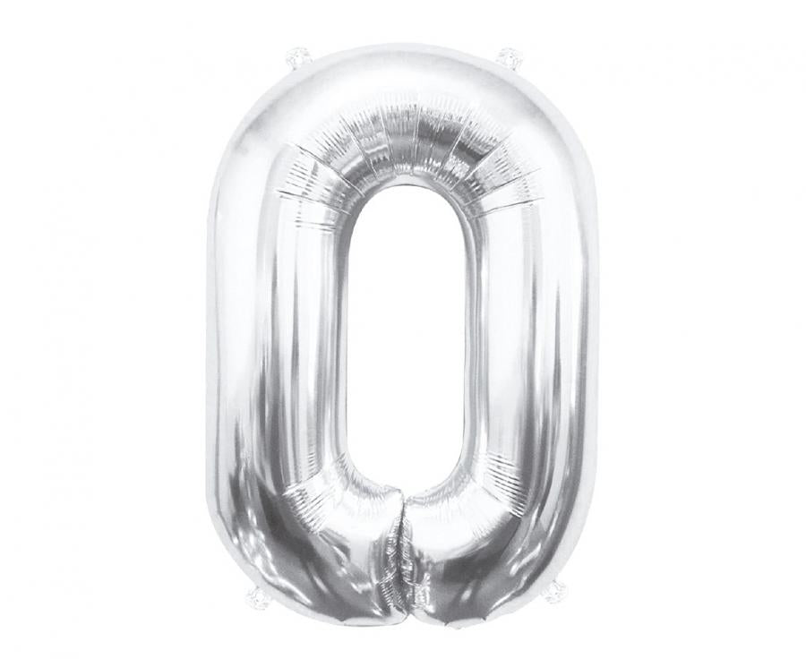 Folienballon Nummer 0, silber, 85 cm