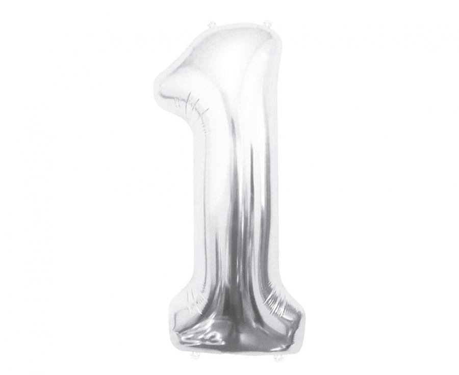 Folienballon Nummer 1, silber, 85 cm