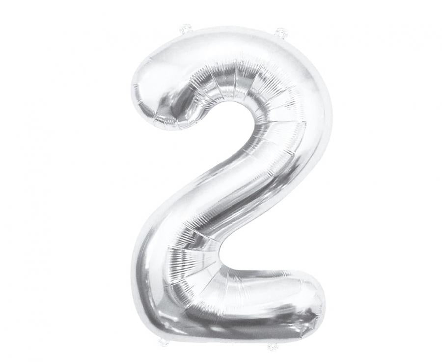 Folienballon Nummer 2, silber, 85 cm