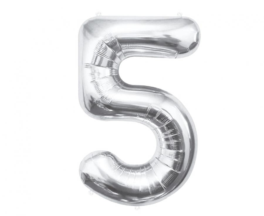 Folienballon Nummer 5, silber, 85 cm