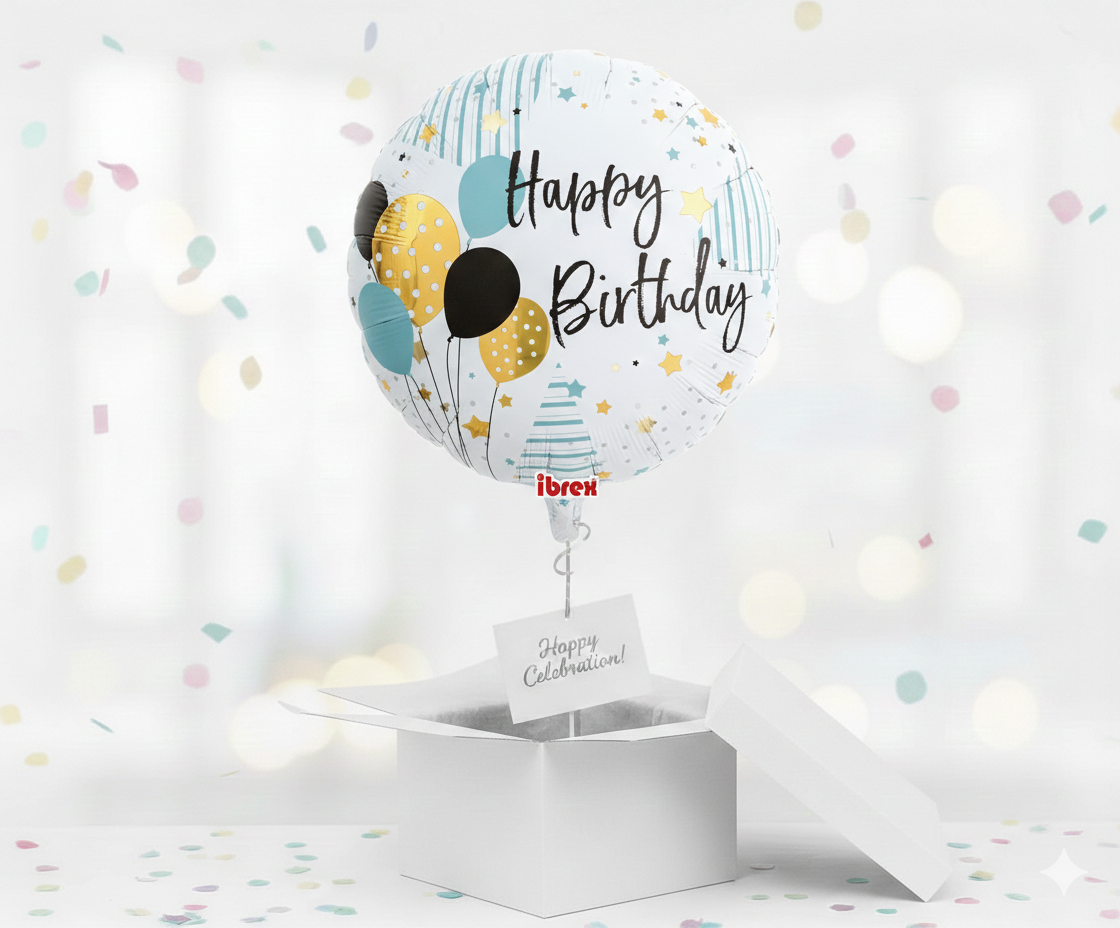 Happy Birthday Heliumballon Rund 14" (ca. 35 cm)