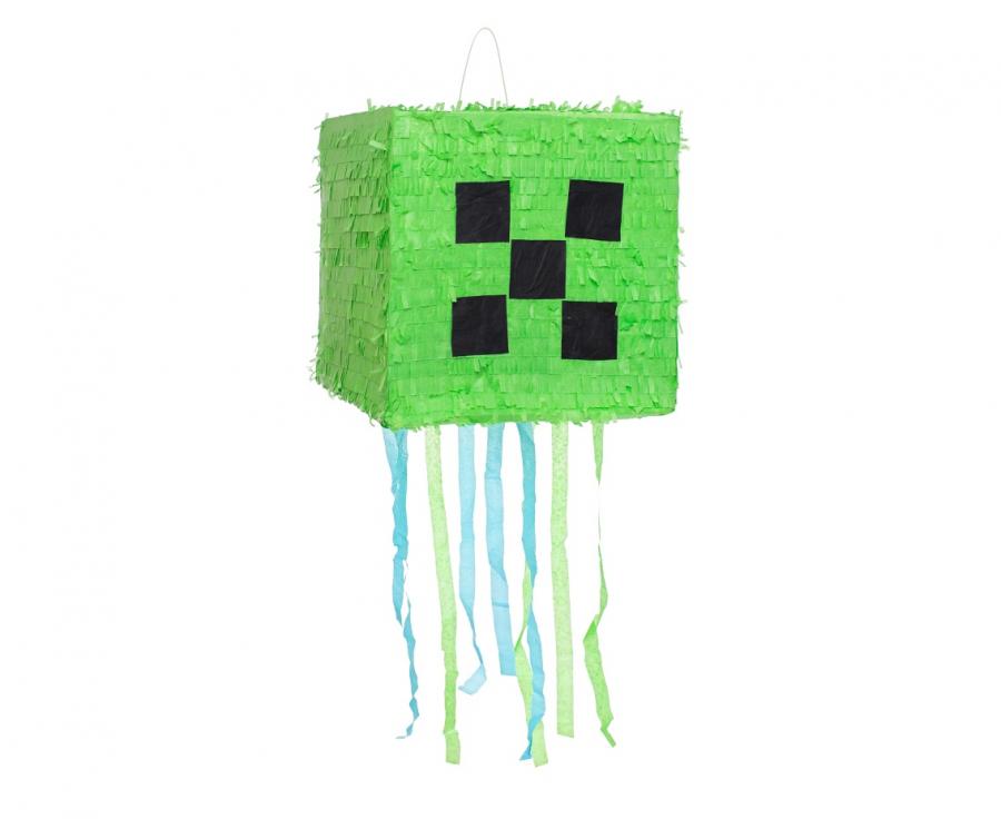 Große Pixel-Block Pinata in Grün – Das Highlight für Minecraft- & Gamer-Partys – Inkl. Zugbändern