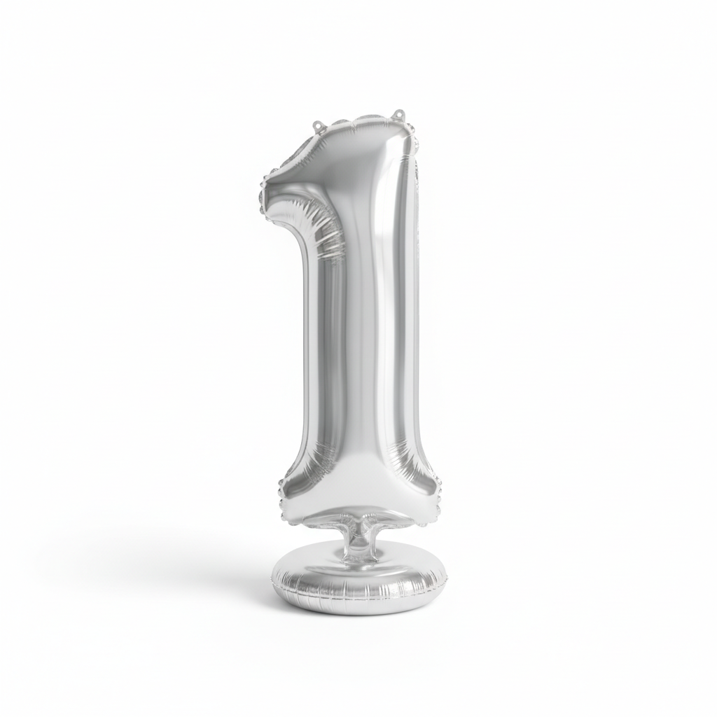 Stehballon aus Folie, Nummer 0, silber, 74 cm