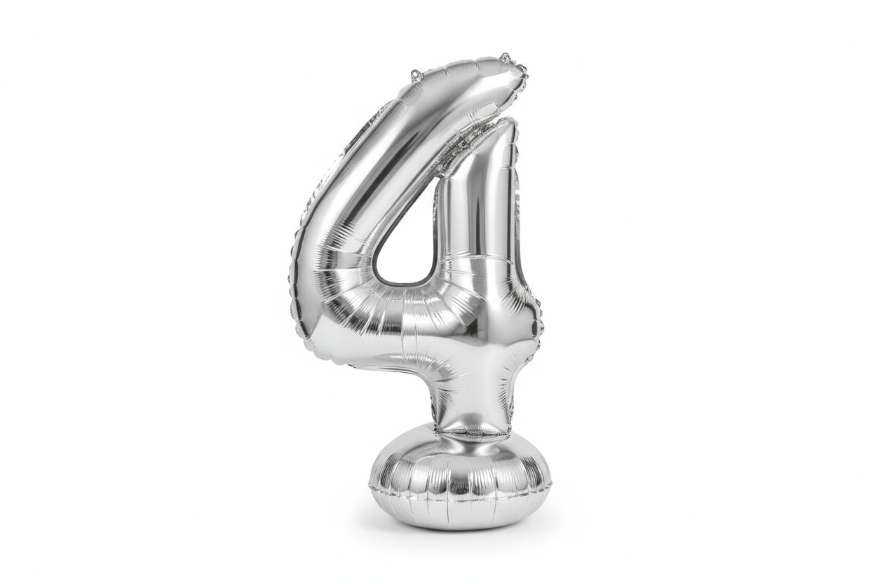 Stehballon aus Folie, Nummer 0, silber, 74 cm